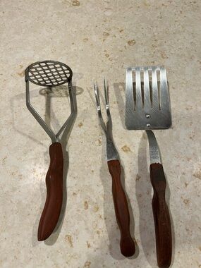 Cutco Vintage Wooden-Handle Grill Set - Fork, Spatula & Masher - Brown/Silver